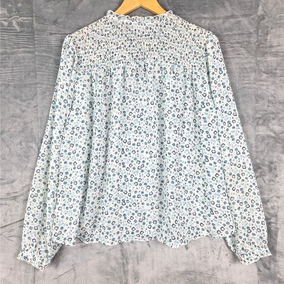 Womens Top Large Floral Boho Peasant Sheer Button Up Office Career Work Feminine - Picture 7 of 7